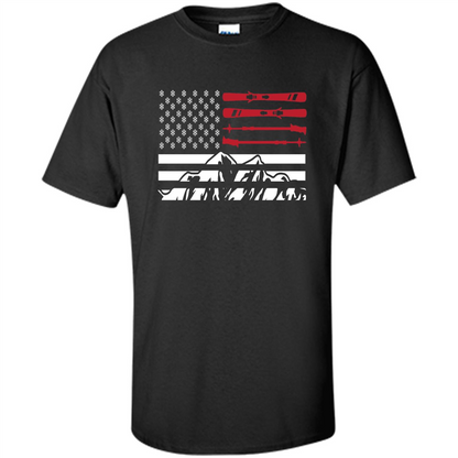 Skiing American Flag T-Shirt Black