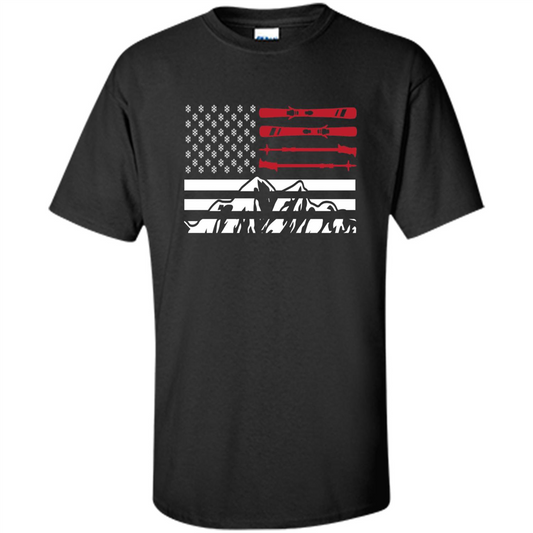 Skiing American Flag T-Shirt Black