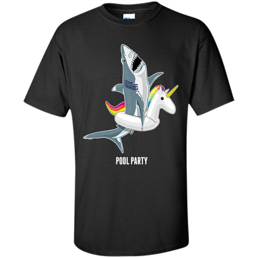 Pool Party Unicorn Float Funny Shark T-shirt Black