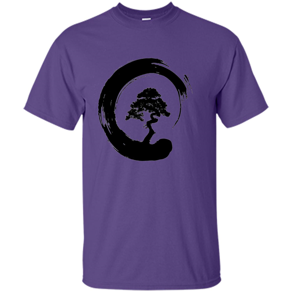 Bonsai Tree in Enso Circle - Buddhist Zen Calligraphy t-hirt Purple