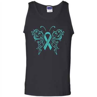 Ovarian Cancer Awareness Butterfly T-Shirt Black
