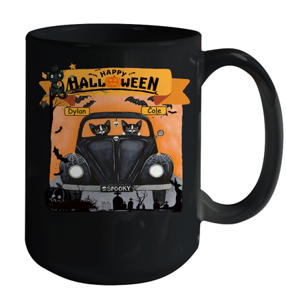 Happy Halloween Couple Cats Friends ( Customized Name ) Ceramic Mug 15oz