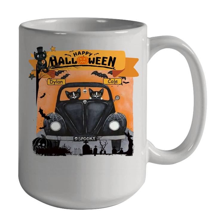 Happy Halloween Couple Cats Friends ( Customized Name ) Ceramic Mug 15oz