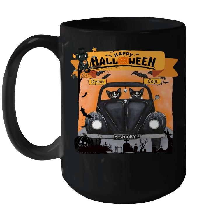 Happy Halloween Couple Cats Friends ( Customized Name ) Ceramic Mug 15oz Ceramic Mug 15oz Black 15oz