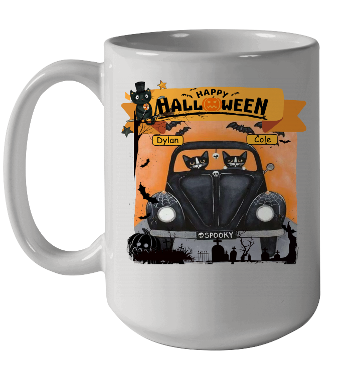 Happy Halloween Couple Cats Friends ( Customized Name ) Ceramic Mug 15oz Ceramic Mug 15oz White 15oz