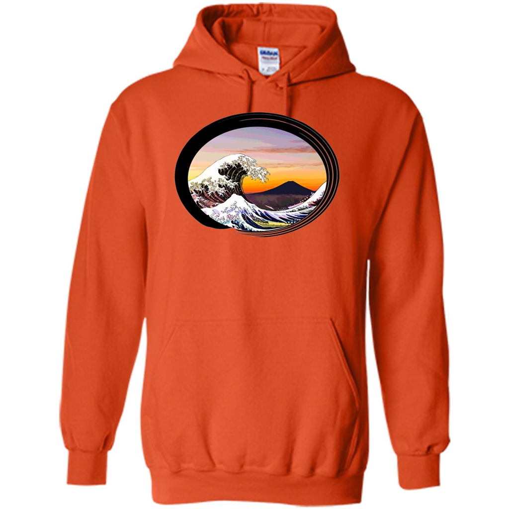 Classic Japanese Zen Art T-shirt, Kanagawa Great Wave Enso Orange