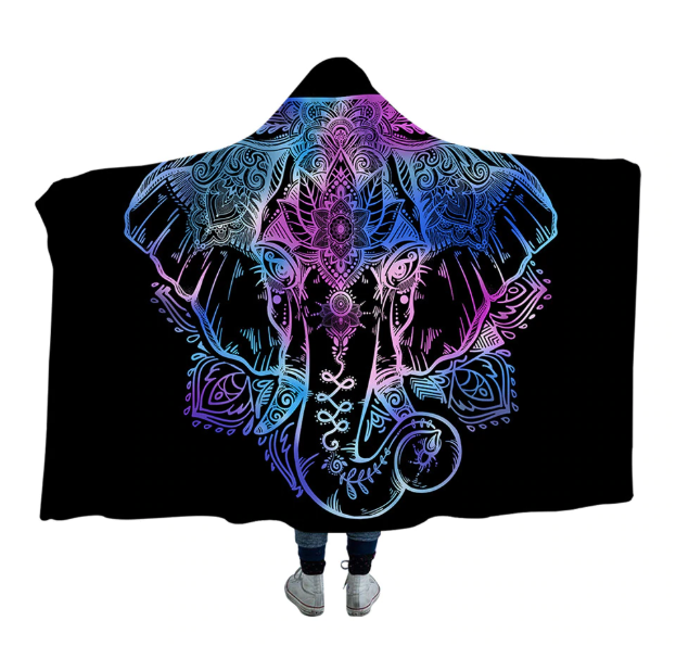 Hooded Blanket Indian Elephant Collection 4 version Bohemian Elephant
