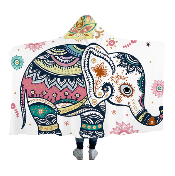 Hooded Blanket Indian Elephant Collection 4 version Rainbow Elephant