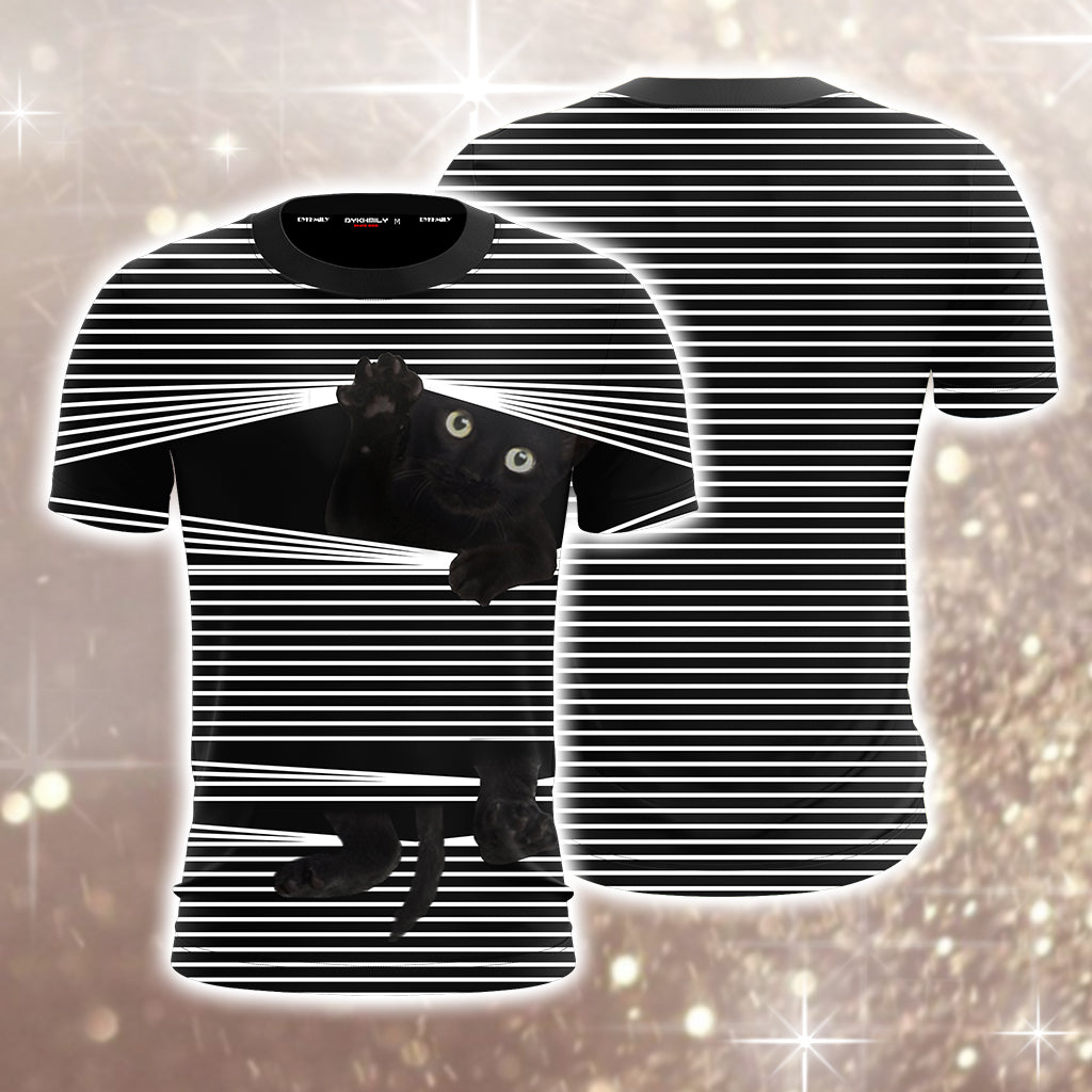 Black Cat Striped Unisex 3D T-shirt