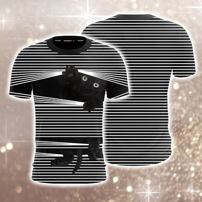 Black Cat Striped Unisex 3D T-shirt