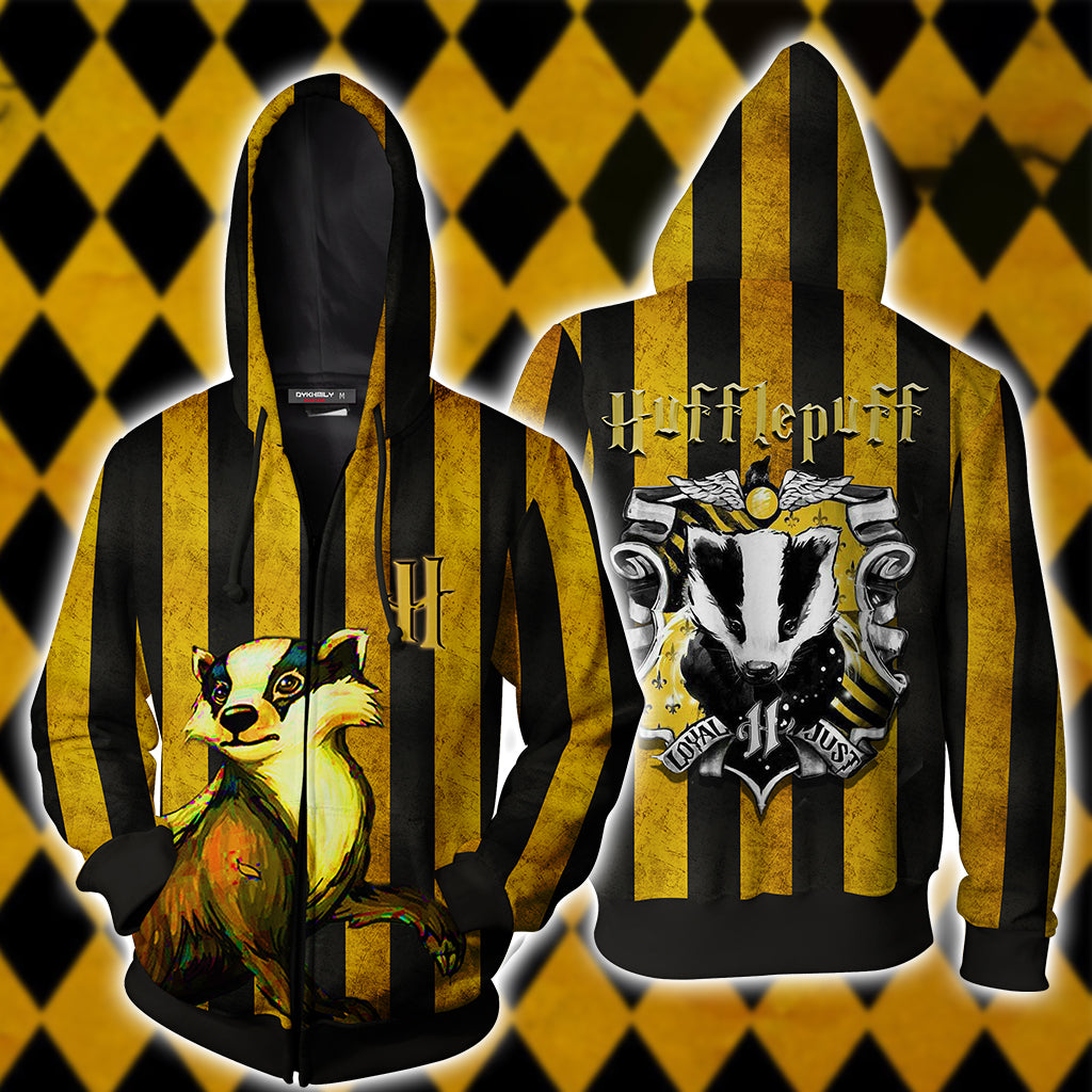 Striped Hufflepuff Harry Potter Zip Up Hoodie 4XL