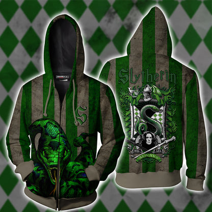 Striped Slytherin Harry Potter Zip Up Hoodie 4XL