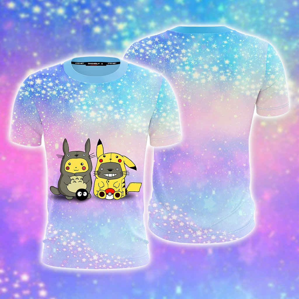Pikachu Cosplay Totoro & Totoro Cosplay Pikachu Unisex 3D T-shirt T-shirt