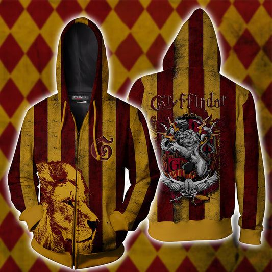 Striped Gryffindor Harry Potter Zip Up Hoodie 4XL