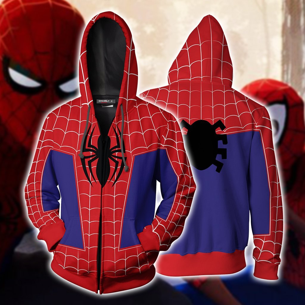Spider-Man: Into the Spider-Verse Peter Parker Cosplay Zip Up Hoodie Jacket 4XL