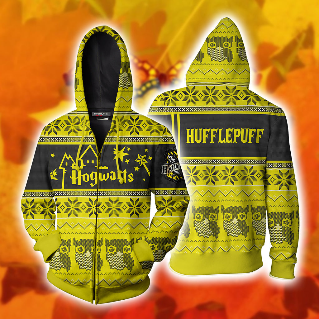 Hufflepuff Harry Potter Ugly Christmas Zip Up Hoodie 4XL