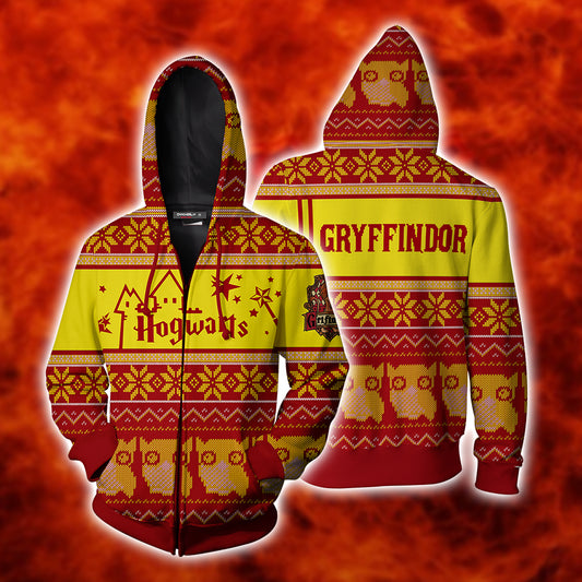 Gryffindor Harry Potter Ugly Christmas Zip Up Hoodie 4XL
