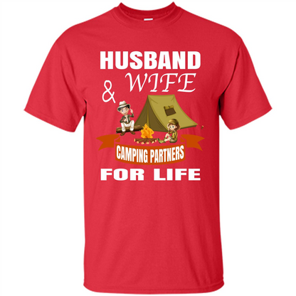 Camping Family T-shirt Husband And Wife Camping Partners For LIfe Red
