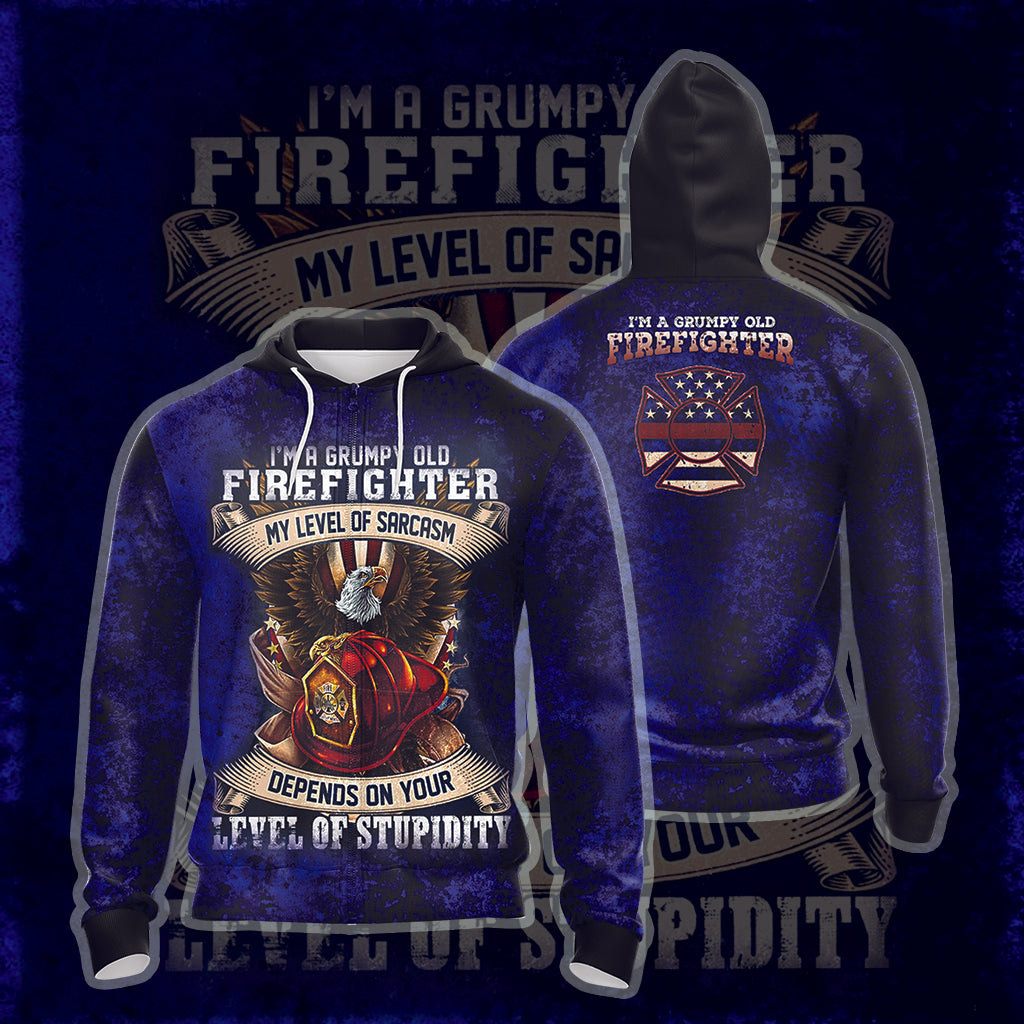 I'm Grumpy Old Firefighter My Level Of Sarcasm Depends On Your Level Of Stupidity Unisex Zip Up Hoodie