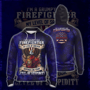 I'm Grumpy Old Firefighter My Level Of Sarcasm Depends On Your Level Of Stupidity Unisex Zip Up Hoodie