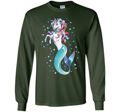 Unicorn Mermaid Mermicorn Cute T-Shirt Gifts for Girls kids cool shirt Forest Green