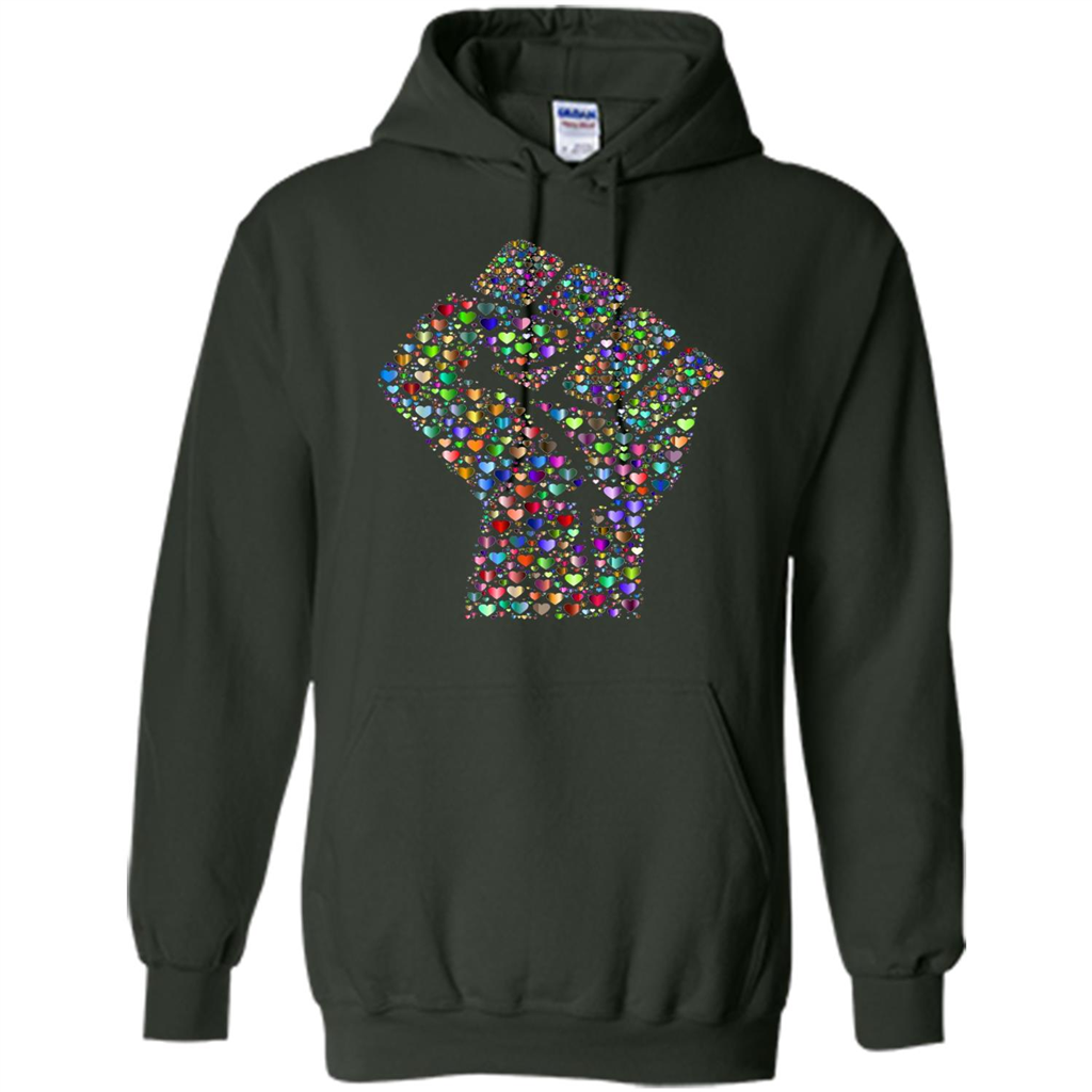 LGBTQ Pride T-shirt Resist Fist LGBTQ Pride Rainbow Hearts Forest Green