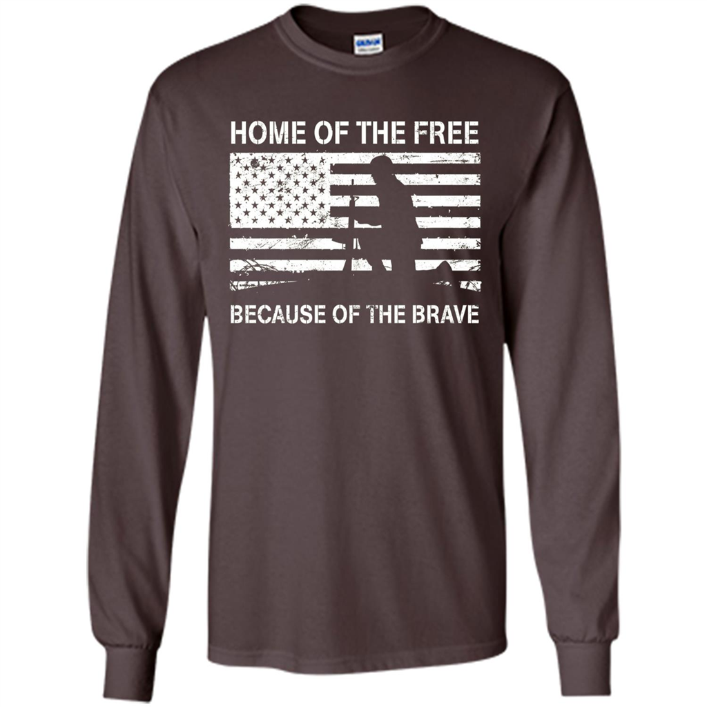 Military T-shirt Home Of The Free Because Of The Brave Dark Chocolate