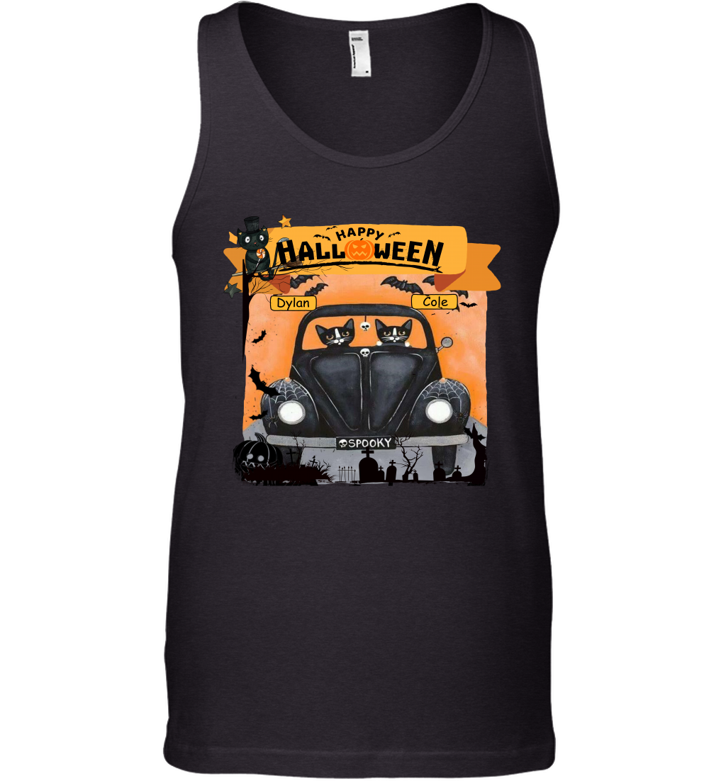 Happy Halloween Couple Cats Friends ( Customized Name ) Tank Top Tank Top Black