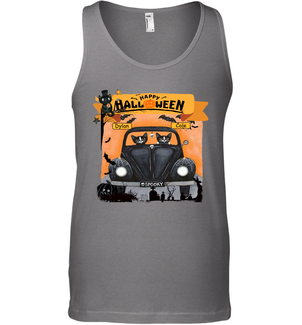 Happy Halloween Couple Cats Friends ( Customized Name ) Tank Top Tank Top Graphite Heather