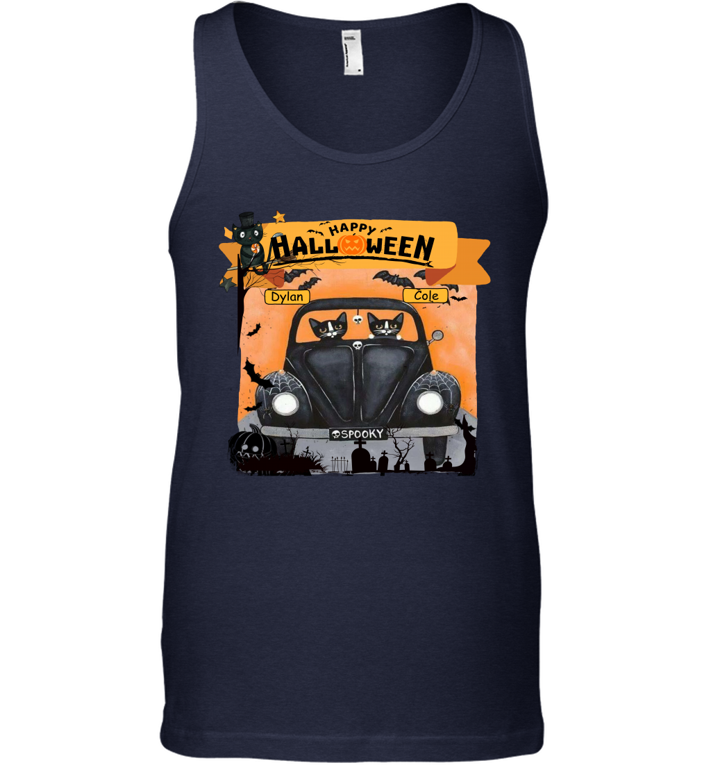 Happy Halloween Couple Cats Friends ( Customized Name ) Tank Top Tank Top Navy
