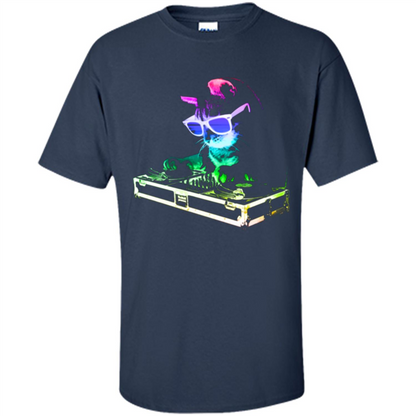 Cat Lover T-shirt House Cat Rainbow DJ Kitty Navy