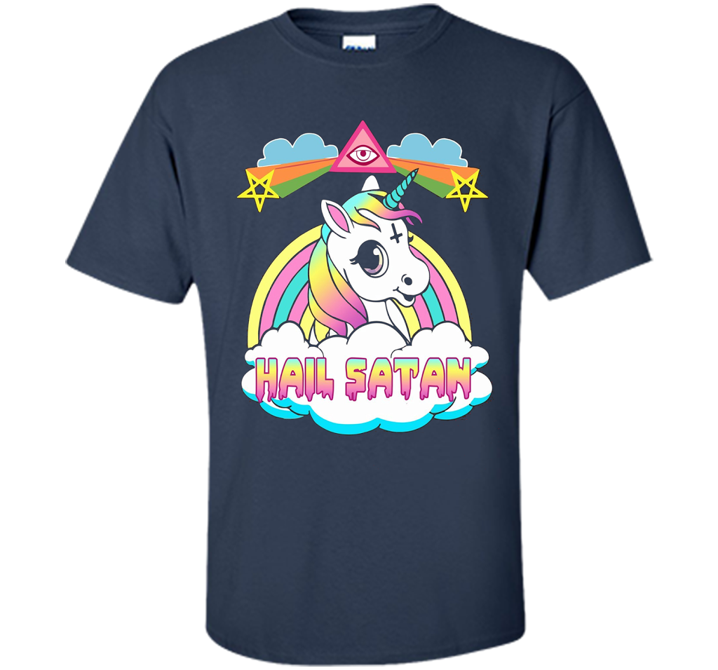 Unicorn Hail Satan Death Metal Rainbown T-shirt Navy
