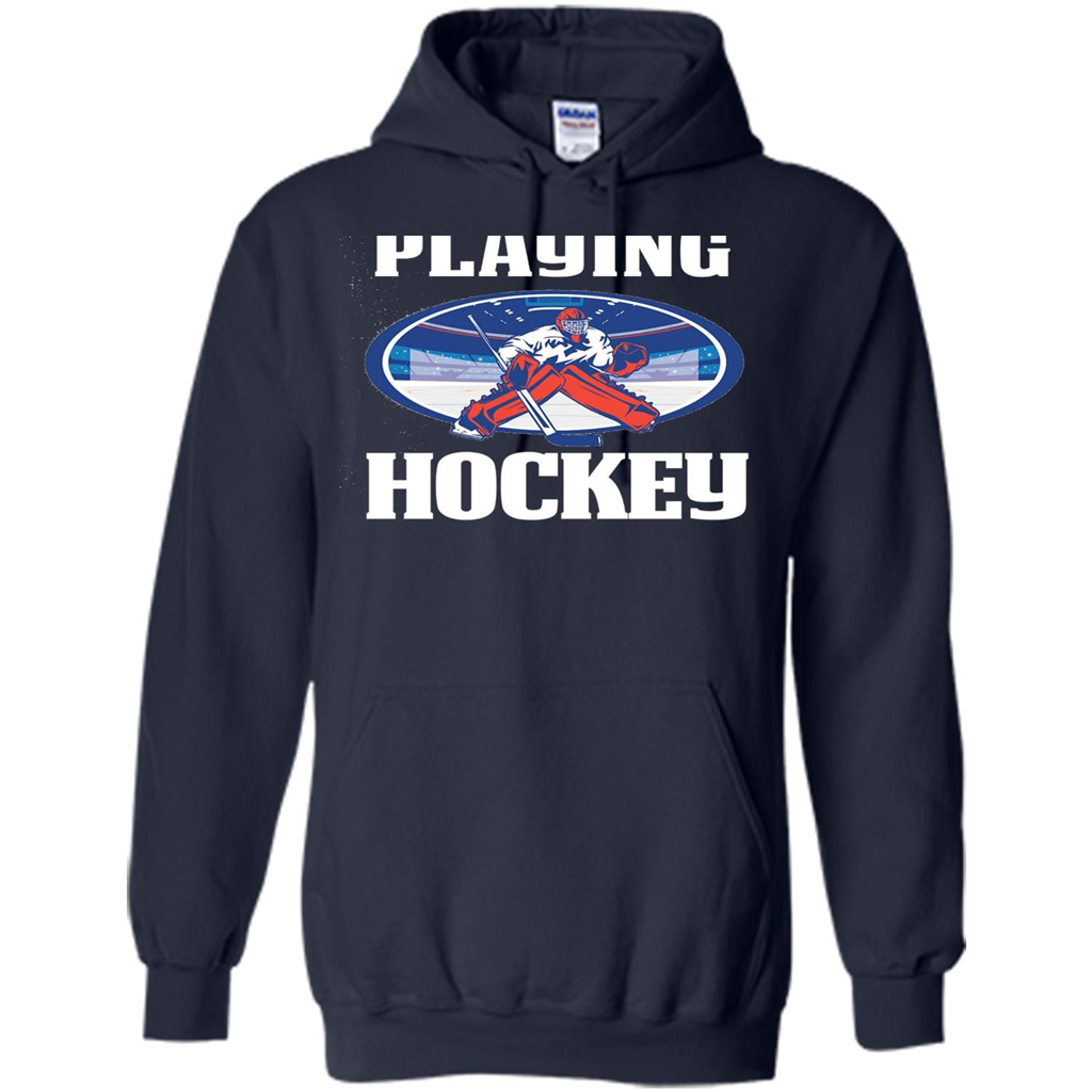Funny Hockey T-shirt Playing Hockey Navy
