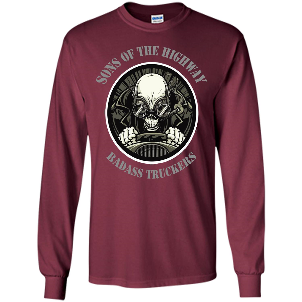 Trucker T-shirt Sons Of The Highway Badass Truckers T-shirt Maroon