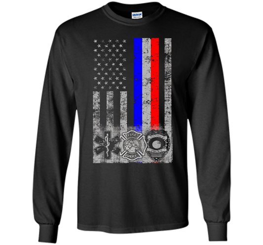 Fireman Police EMT / First Responder Flag t-shirt Black