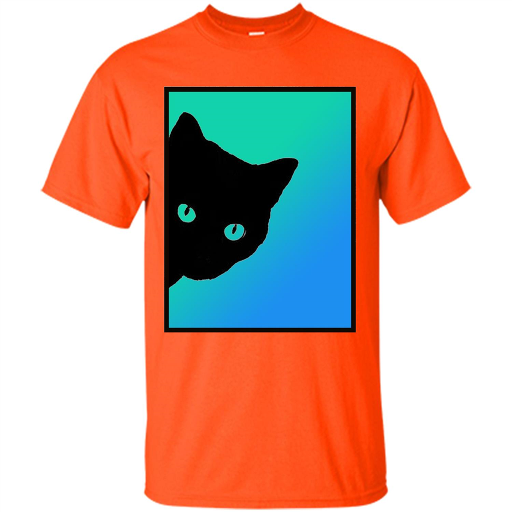 Cat Lover T-shirt Black Cat Blue Green T-shirt Orange