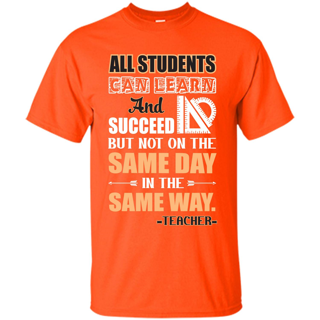 Teacher T-shirt All Students Can Learn And Succeed Orange