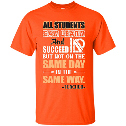 Teacher T-shirt All Students Can Learn And Succeed Orange