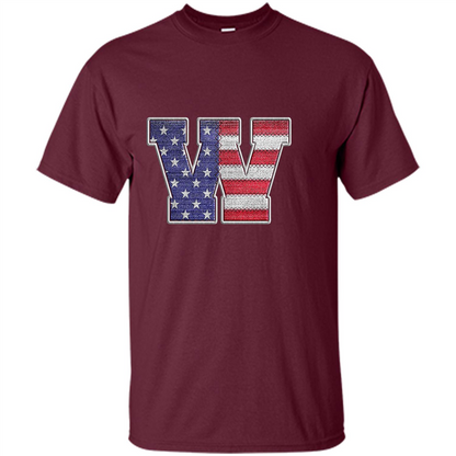 Patriotic T-shirt Letter W American Flag Embroidery Maroon