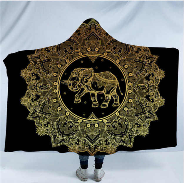 Hooded Blanket Indian Elephant Collection 4 version Flowers Elephant