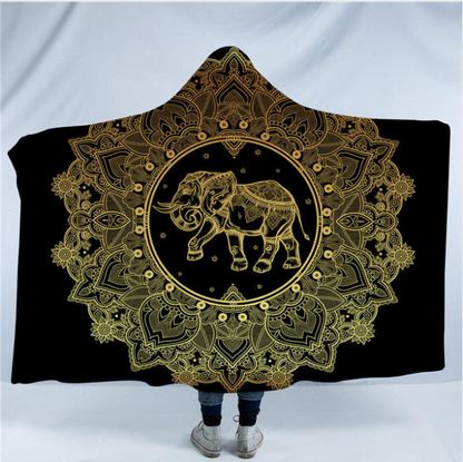 Hooded Blanket Indian Elephant Collection 4 version Flowers Elephant