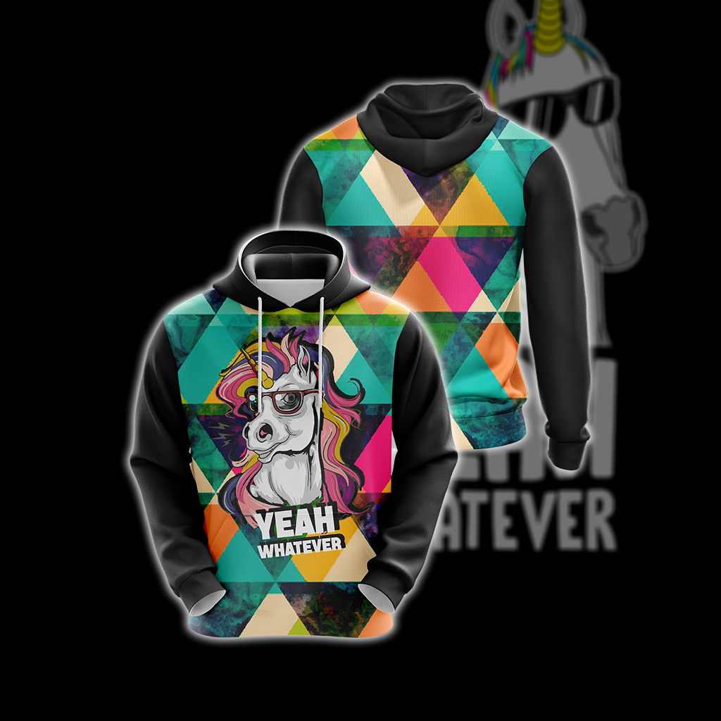 Hipster Unicorn Yeah Whatever Unisex 3D Hoodie