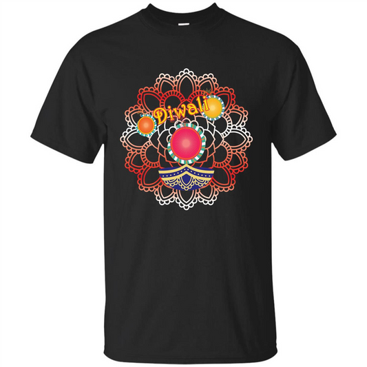 Diwali T-shirt Vibrant Rangoli Lamp And Firecrackers Diwali Tshirt Black