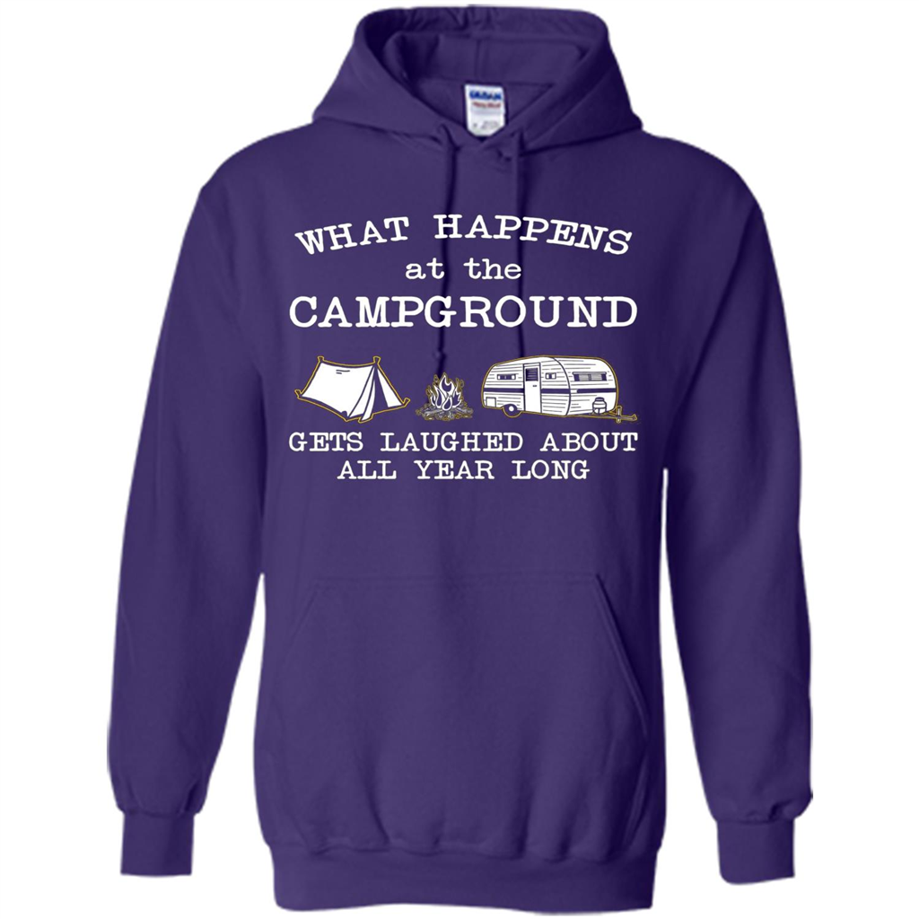 Camping T-shirt What Happens At The Campground Gets Laughed T-shirt Purple