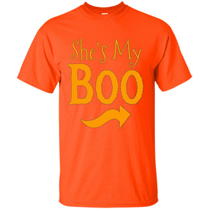 She's My Boo - Halloween Couples T-shirts For Him and Her Orange