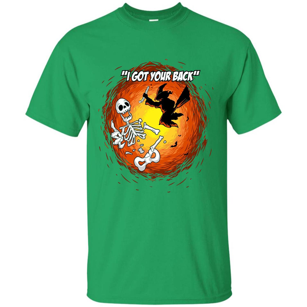 Funny Witch Skeleton Halloween 2017 I Got Your Back T-shirt Irish Green
