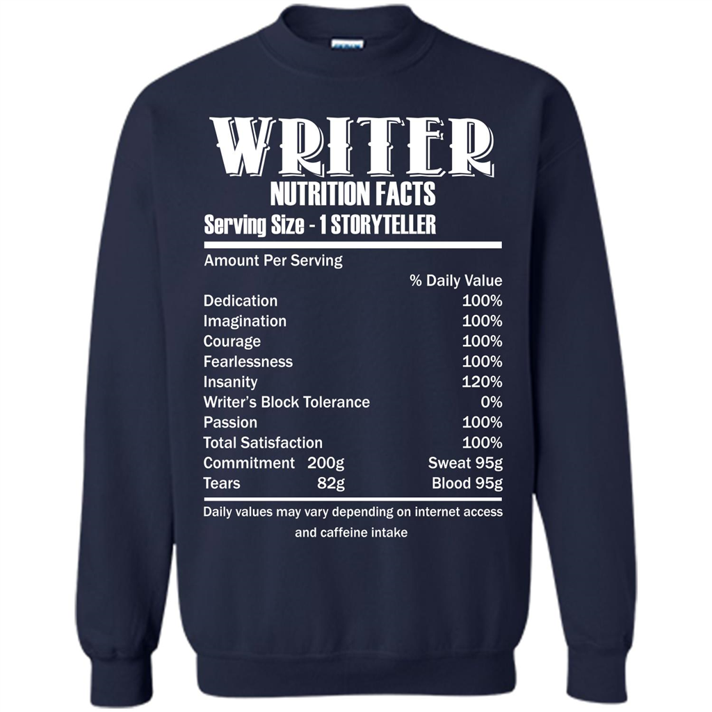 Writer Nutrition Facts Serving Size T-shirt Navy