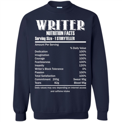 Writer Nutrition Facts Serving Size T-shirt Navy