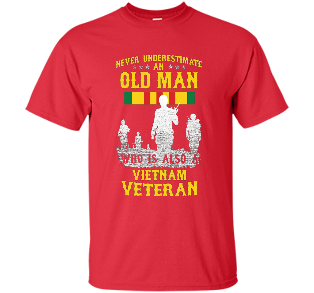 Mens Never Underestimate an OLD MAN Vietnam Veteran - Gift Tee cool shirt Red