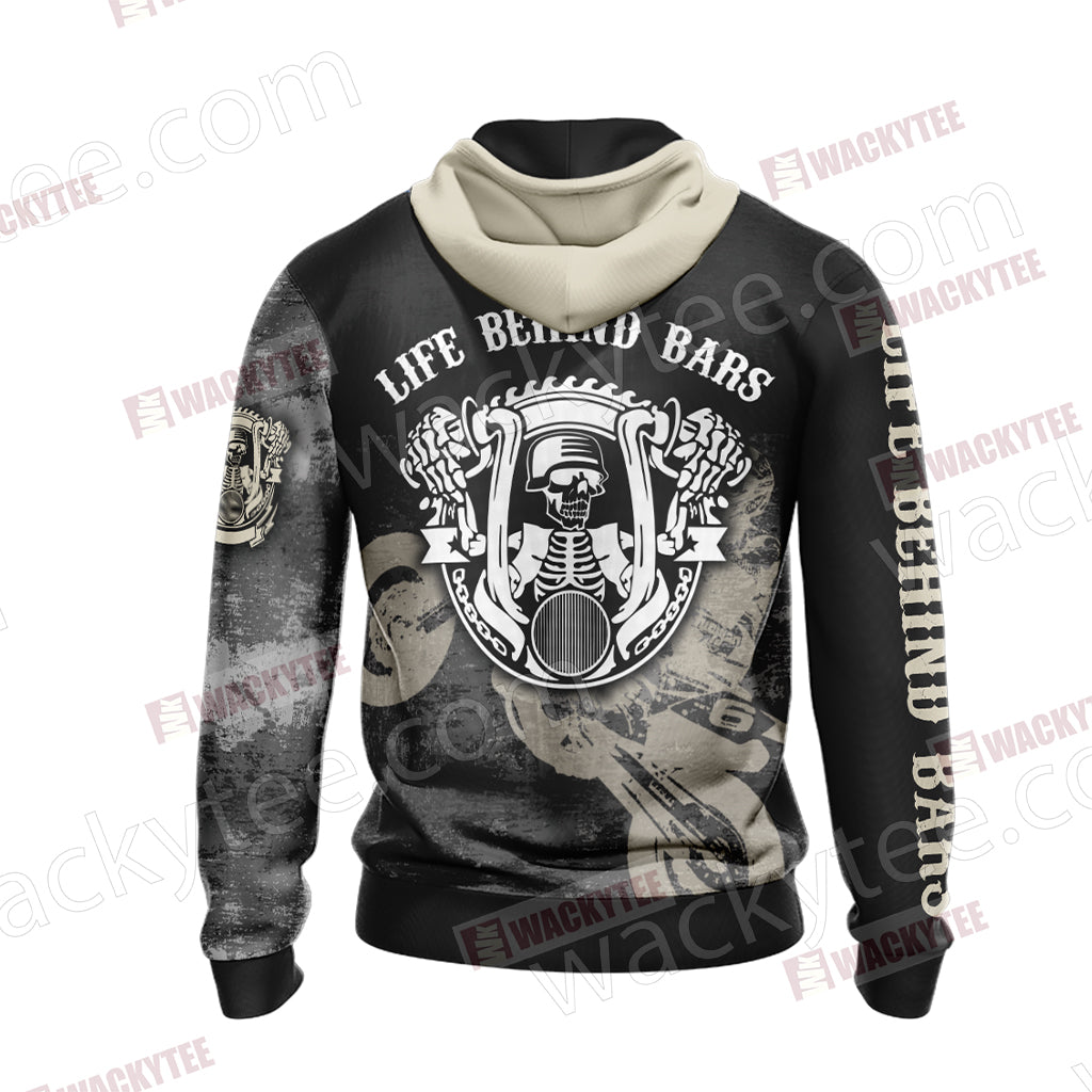 Biker Life Behind Bars Unisex Zip Up Hoodie Jacket